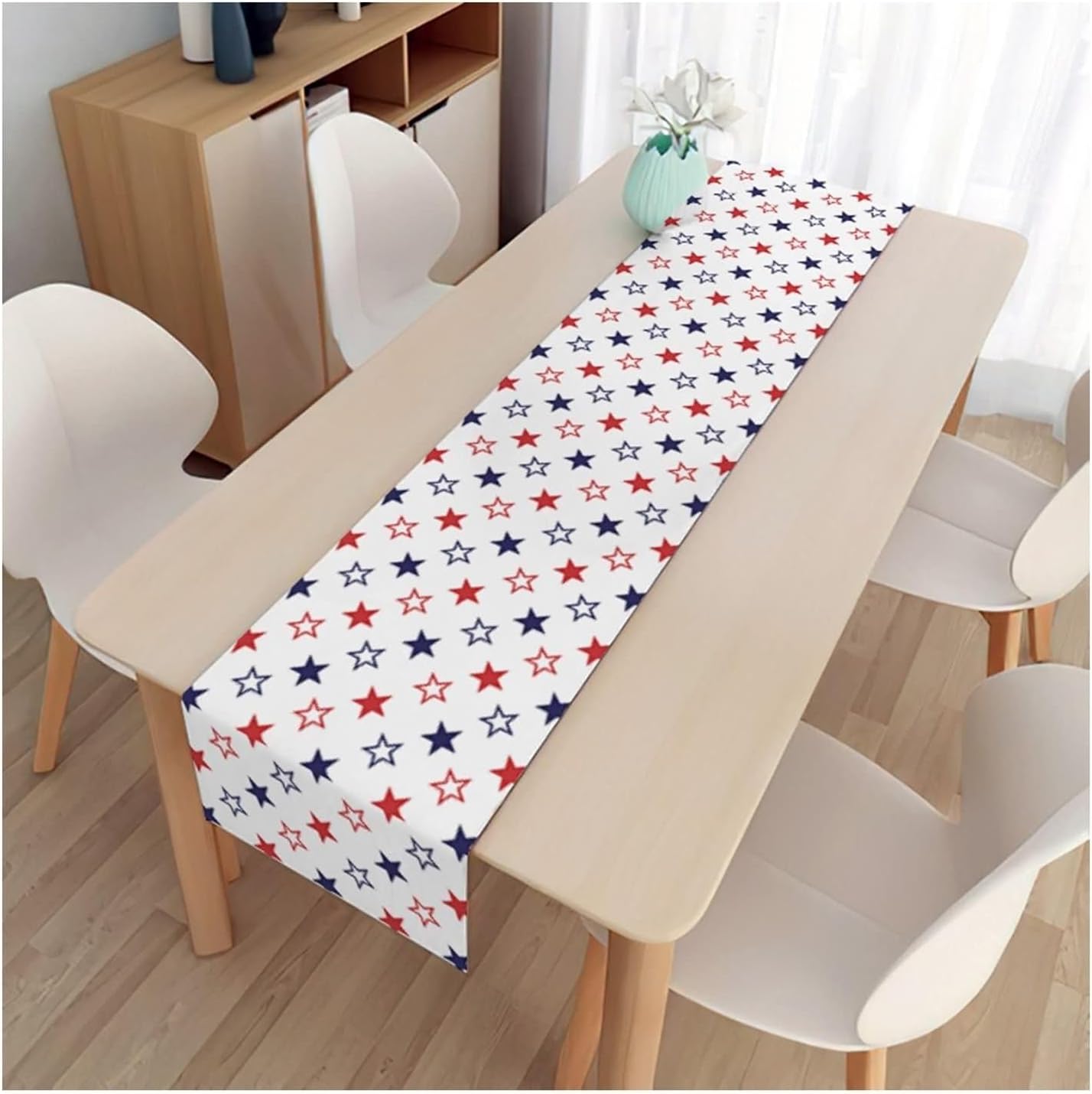 Table Runner Decorative,12" x 79",Star Print Linen Table Runner Table Runner Blue Red
