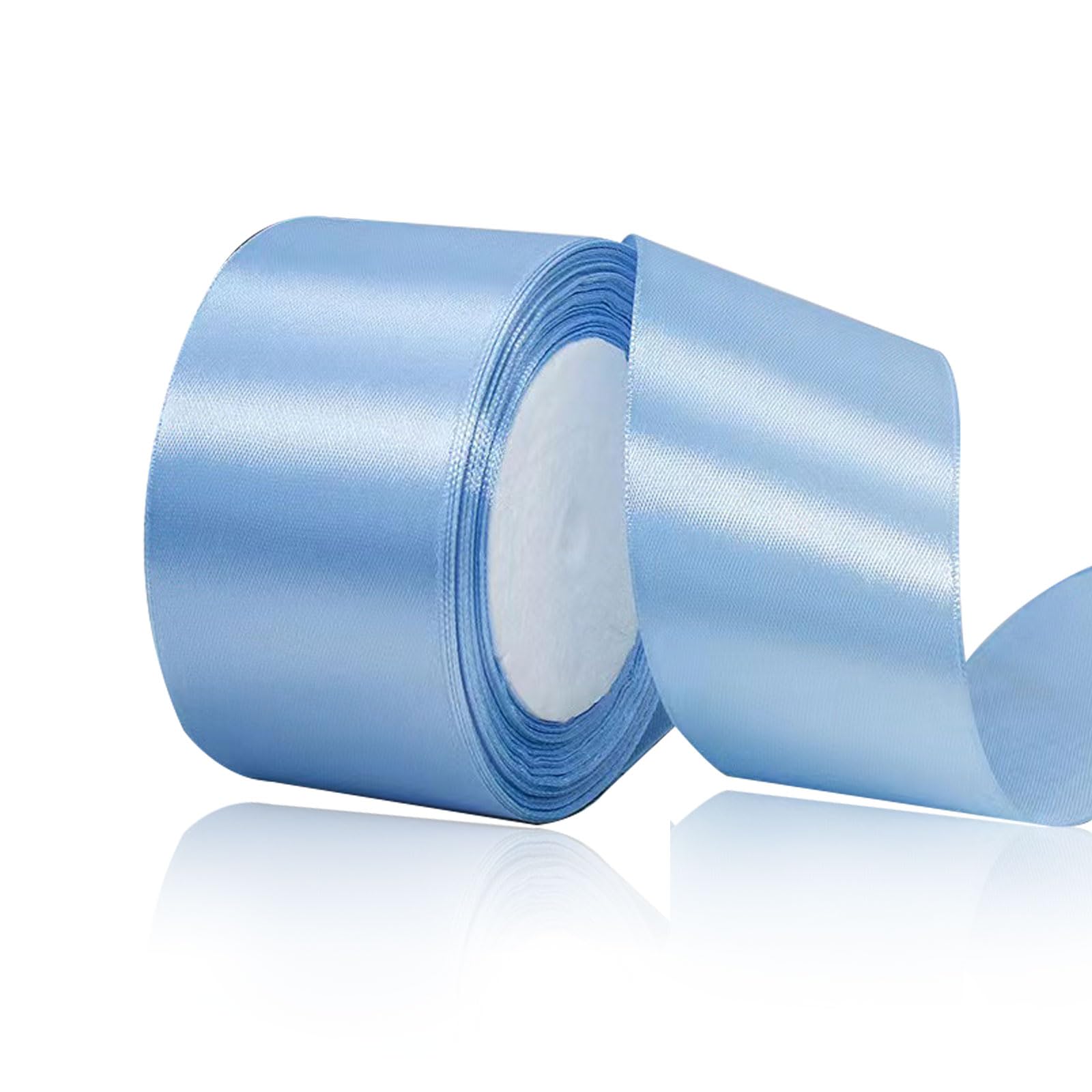 Light Blue Satin Ribbon 2 Inch x 25 Yards, Solid Color Fabric Silk Ribbon for Gift Wrapping, Hair Bows, DIY Crafts, Wreaths, Floral Bouquets, Chair Sash, Christmas, Baby Shower, Wedding Party