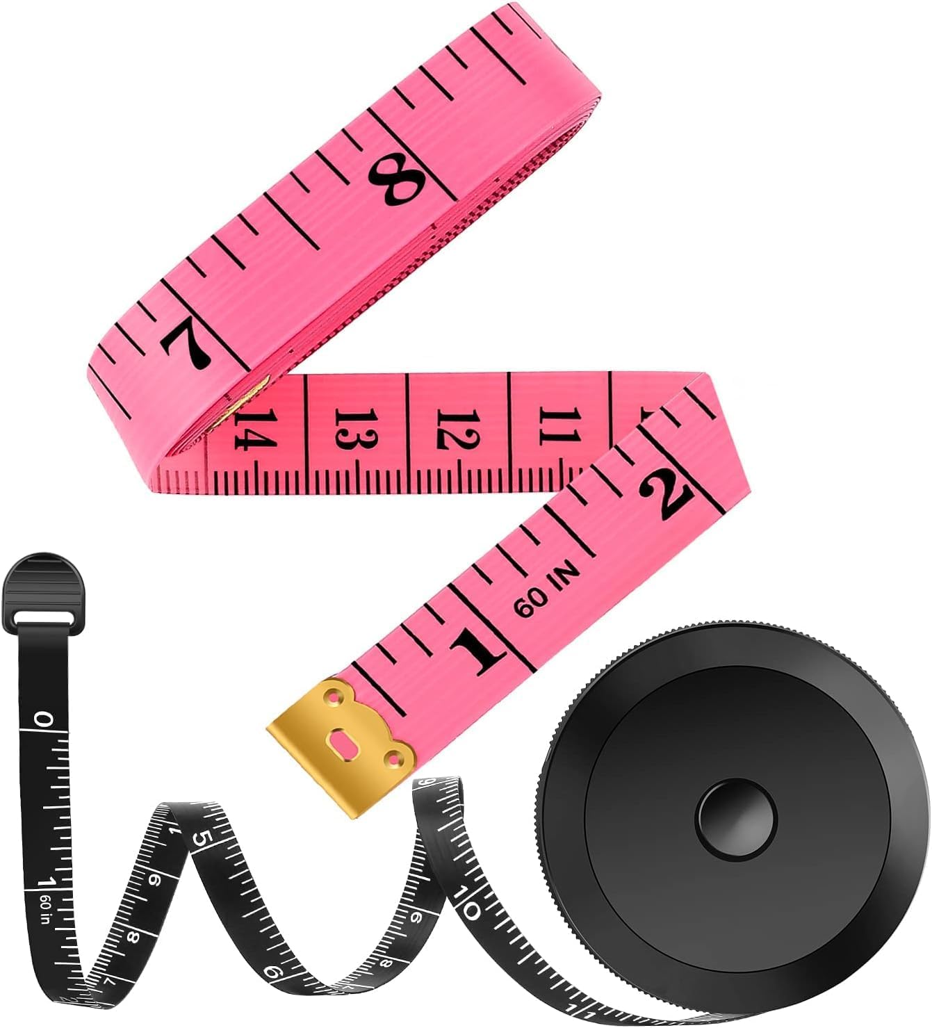 SAHENITEANA 60-Inch Soft Fashion Pink Retractable Black Double Scales Rulers for Body Weight Loss Tape Measure Measuring Tape for Body Fabric Sewing Tailor Cloth Knitting Vinyl Home Craft Measurements