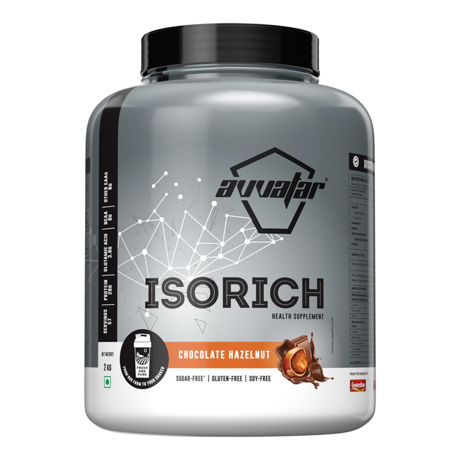 avvatar ISORICH WHEY PROTEIN | 2Kg | Chocolate Hazelnut Flavour | 28g Protein | 57 Servings | Isolate