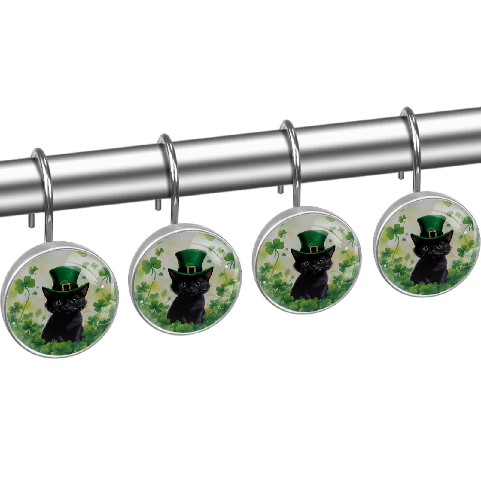 St. Patrick's Day Cat Clover Shower Hooks - Rustproof -2