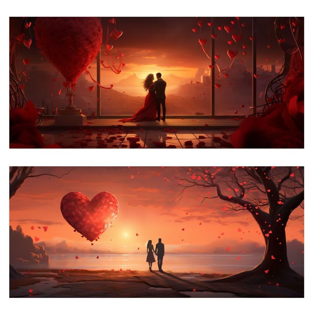 2 Pezzi San Valentino Pittura Diamante, 5D Diamond Painting romantico, 40x90cm Diamond Painting Grandi Dimensioni, Strass Ricamo a Punto Croce Kit Diamond Painting per Decorazioni Natalizie Casa E-5