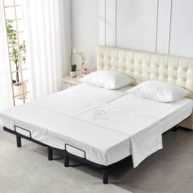 ARlinen Split Cal-King Sheets Set for Adjustable Beds - 5 Piece - 600 Thread Count - 100% Cotton - White