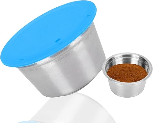 Taza de cápsula de café, de acero inoxidable, reutilizable, recargable, con tapa de silicona, accesorio de café de cocina (azul)