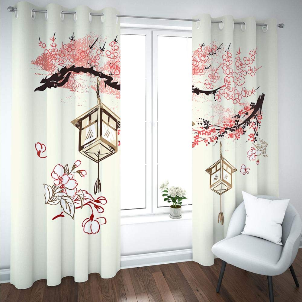 Plantes Rideau À Oeillet 2 Panneaux De Salon Chambre Enfant,3D Imprimé Plante Feuille Oiseau Motif Rideau Pour Enfant Fille,Moderne Rideaux Exterieur Bureau Hôtel 170(L) X 200(H) Cm0