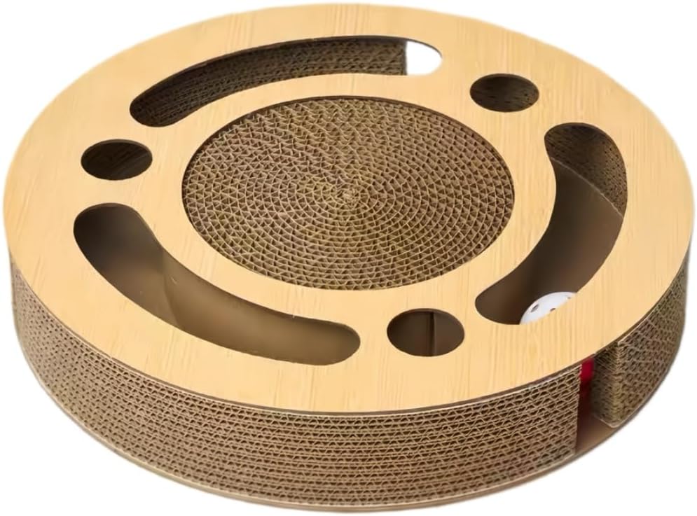 Circular Cat Scratch Board with Balls, Corrugated Cardboard Interactive Toy, 13 Inch Round Grinding Post with Ball Track, No-Shed Design