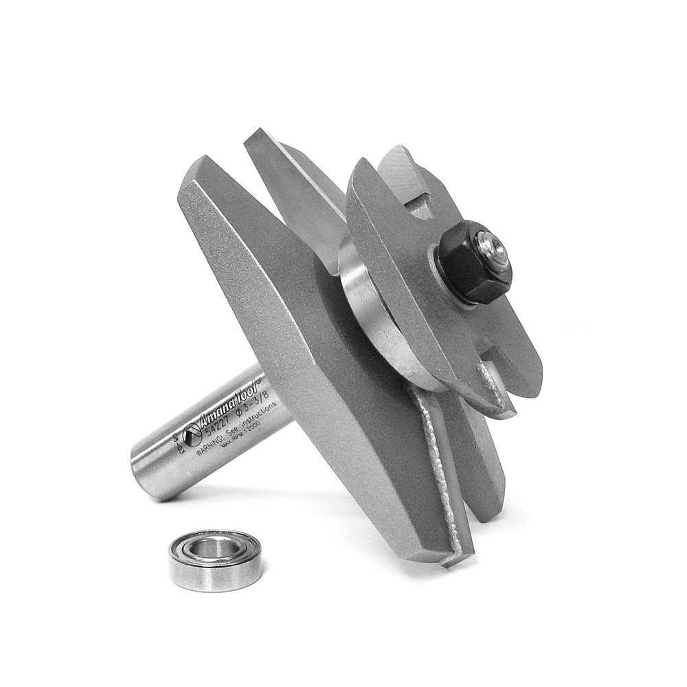 Amana Tool 54227 Fraise à défoncer traditionnelle à 2 cannelures pour panneau surélevé 9,5 cm de diamètre par tige de 1,27 cm avec fraise arrière