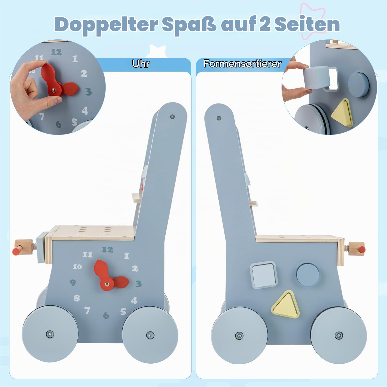 FANTASK 2 in 1 Lauflernwagen, Lauflernhilfe aus Holz, Montessori Kinder Werkbank Spieltisch, Multi-Aktivitätszentrum für Kinder ab 1 Jahr