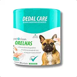 Dedal Care Dedeiras Umedecidas Descartáveis Limpa Orelhas Limpador Cera Ouvido Cachorro Pet Clean - 30 Unidades