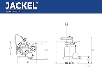 JACKEL 1/2 HP CAST IRON SUBMERSIBLE SUMP PUMP - VERTICAL