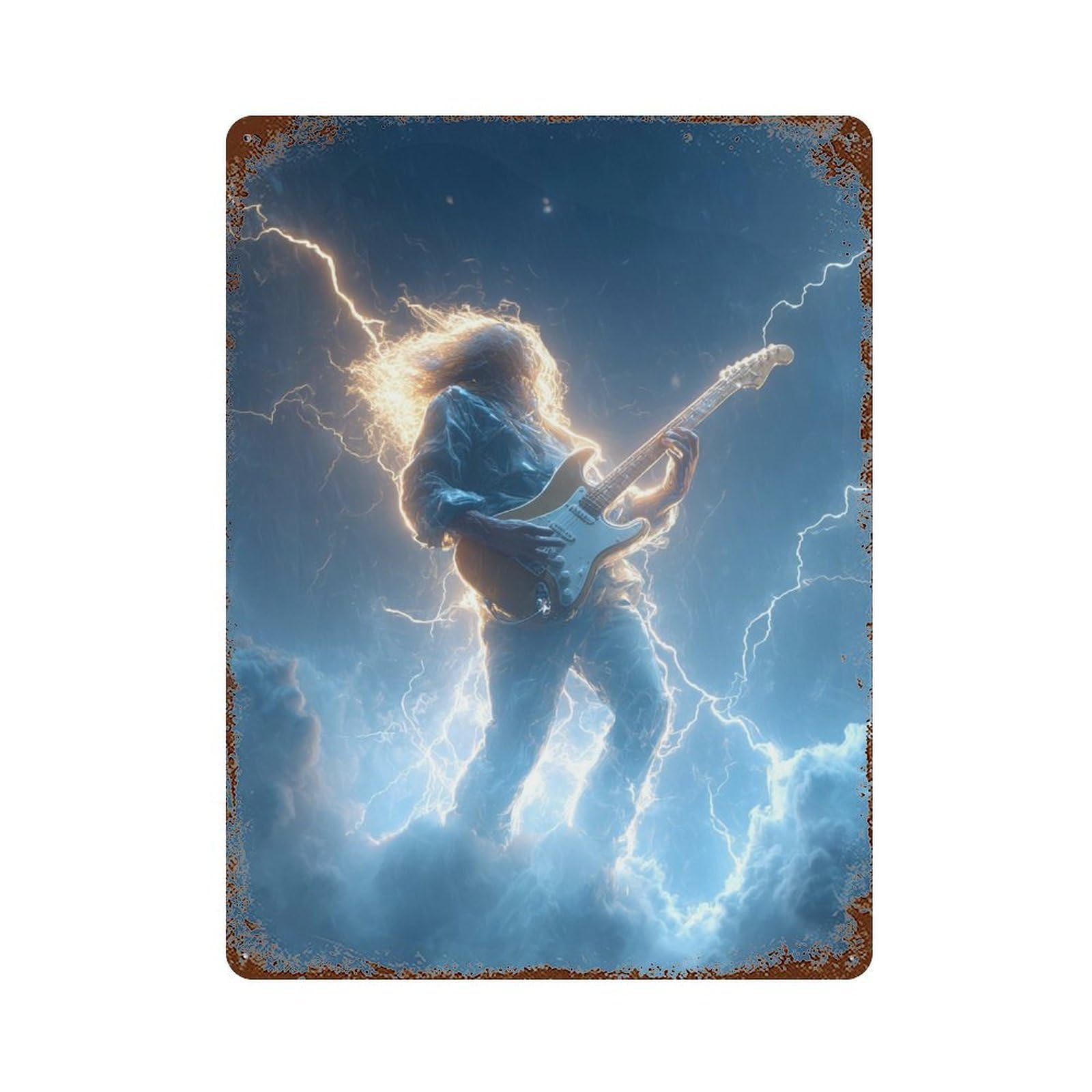 Rust Effect Electric Guitar Storm Musician Rusty Metal Tin Sign 15.7"x11.8", Farmhouse Wall Decor for Cafe, Home Bar And Lounge Decor