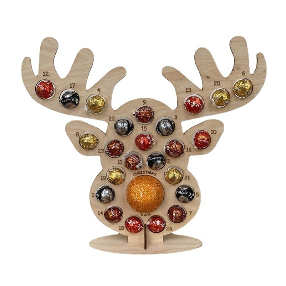 Wooden Christmas Advent Calendar Chocolate Candy Display Stand Advent Calendar, Countdown Calendar Xmas Tree Deer Head Stand Chocolate Candy Display Stand for Party Decoration