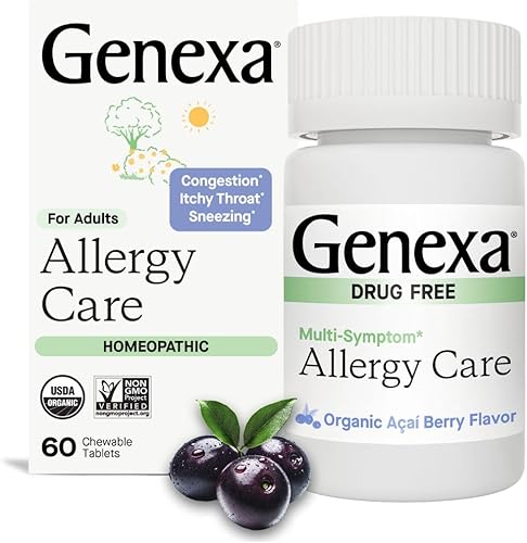 Genexa Cuidado de alergias 60 comprimidos remedio para alergias multisíntomas certificado vegano orgánico sin gluten y sin OMG remedios homeopáticos