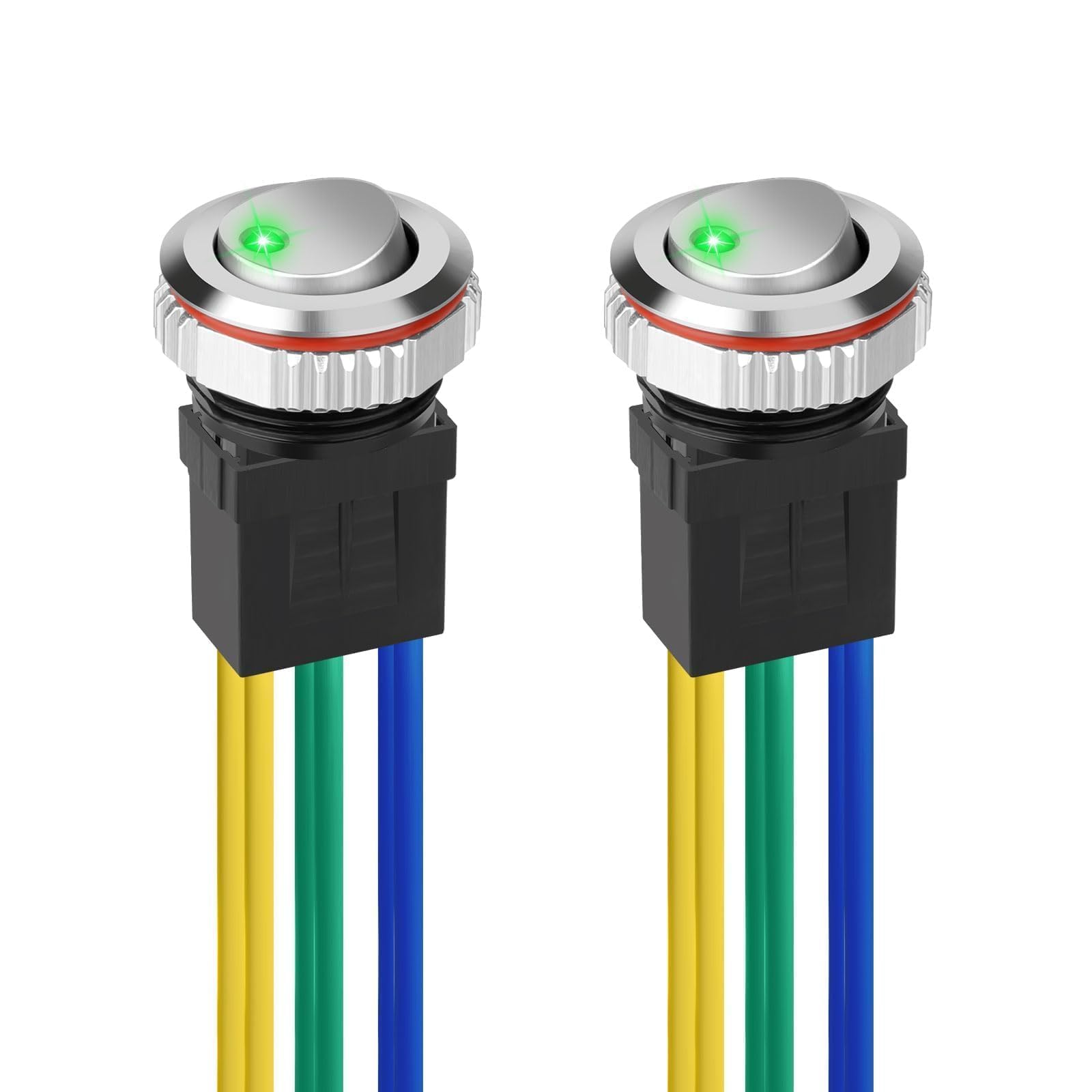 Linkstyle 12V Rocker Switch, 16mm Green LED SPST 6 Pin Round ON/OFF Switch 7A for Car RV Boat Motorcycle 24V, 2 Pack