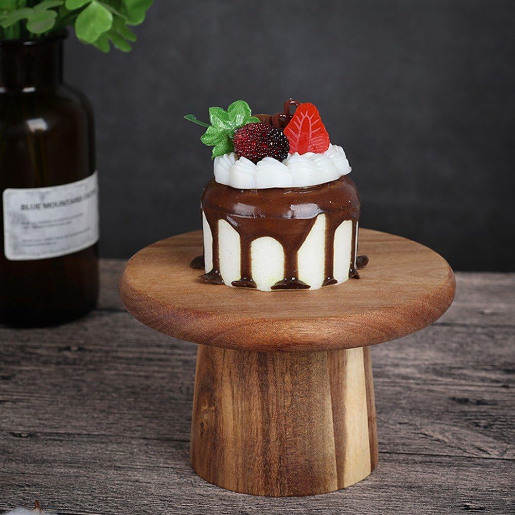 Drewniana patera na tort, wszechstronne zastosowanie, talerz drewniany, stojak deserowy, popołudniowa herbata, wysoka taca do serwowania, uchwyt na babeczki, ciasto, talerz stołowy (15 cm)