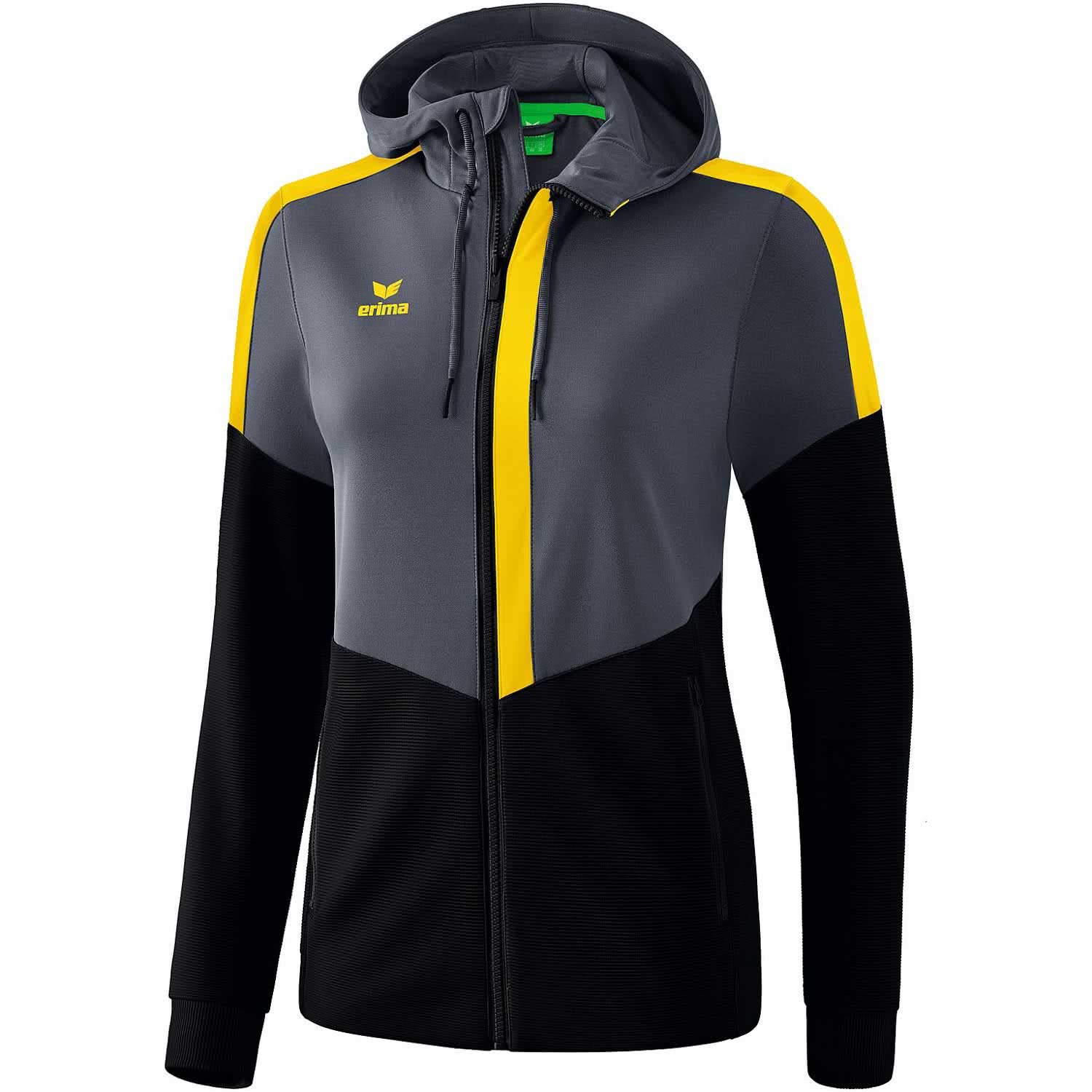 Erima Squad Training Jacket with Hood - Slate Grey/Black/Yellow, 42