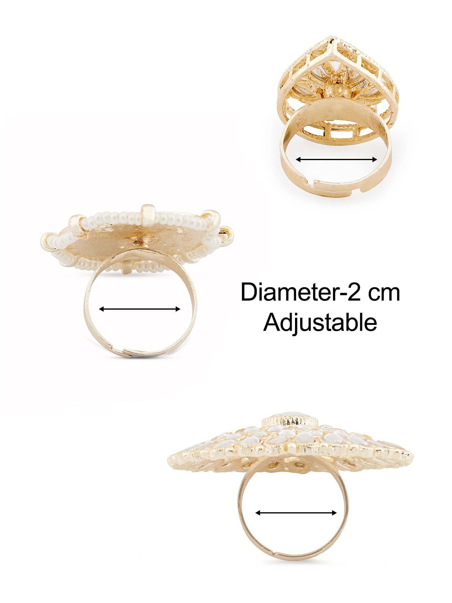 Meenakari Kundan Adjustable Rings Set - Pack of 3