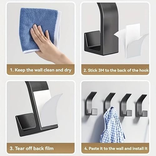 Miniatura 5 de 5 ganchos adhesivos de pared  Juego de doble gancho para baño, dormitorio, entrada, sin taladros, organizador que ahorra espacio para abrigos,