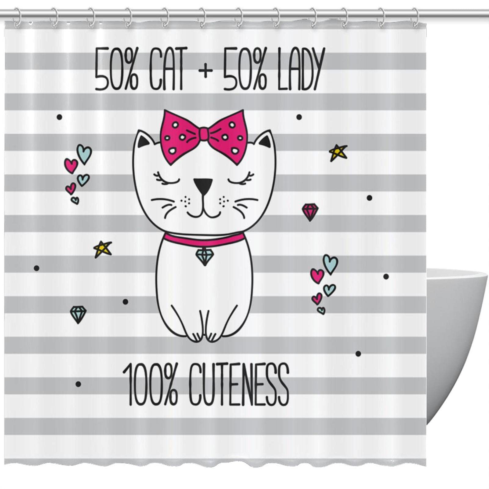 Rideau de douche imperméable chat et dame coloré standard 183x183