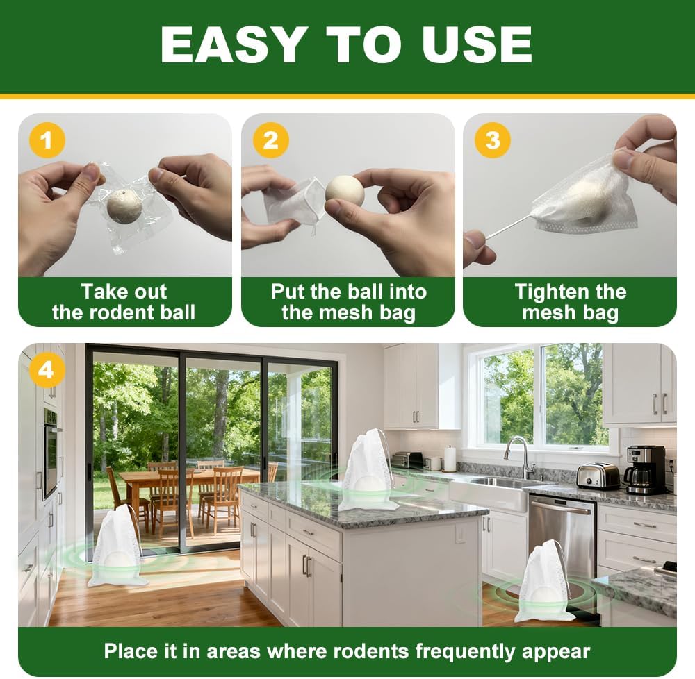 Mouse Rodent Repellent-Peppermint Oil Insect Repellent Balls Repels Rats, Squirrels & Spiders, Ants, Roach and Rodents,Pest Control for Indoor/Outdoor, Garage, Attic & RVS Protection - Image 2