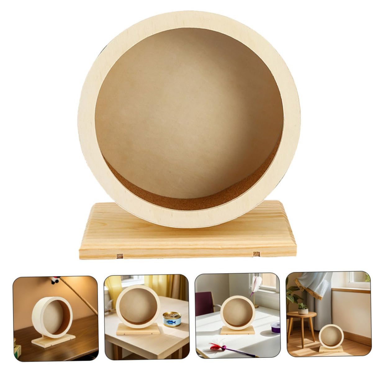 Rueda Silenciosa para Hámster de Madera 2 Piezas Beige | Diseño Redondo de Corcho, Fácil de Montar y Desmontar, para Cobayas y Pequeños Animales