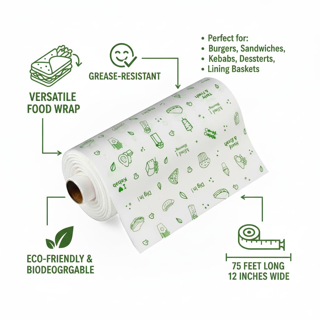 KHAANA PACKAGING Food Wrapping Paper Roll 1/2 kg (500g) - Premium Non-Stick Butter Wrapping, Re-Heatable Non Stick Paper, Parchment Paper (Pack of 1) 2