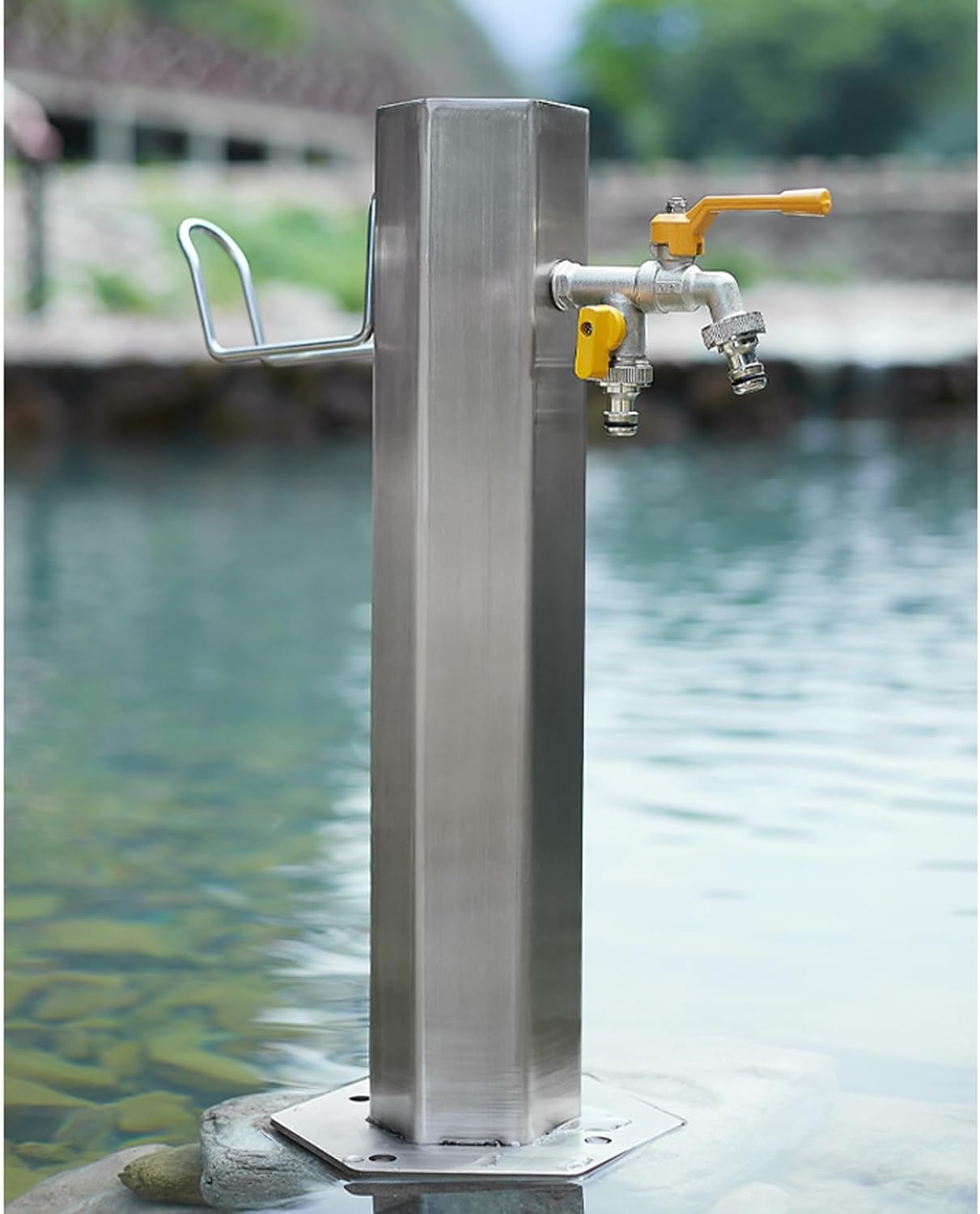 Faucet Column Stainless Steel Outdoor Water Column with Double Outlet Faucet, Freestanding Floor Antifreeze Spigot, Garden Fountain with Tap for Farm (86x20.5cm/33.9x8.1in)