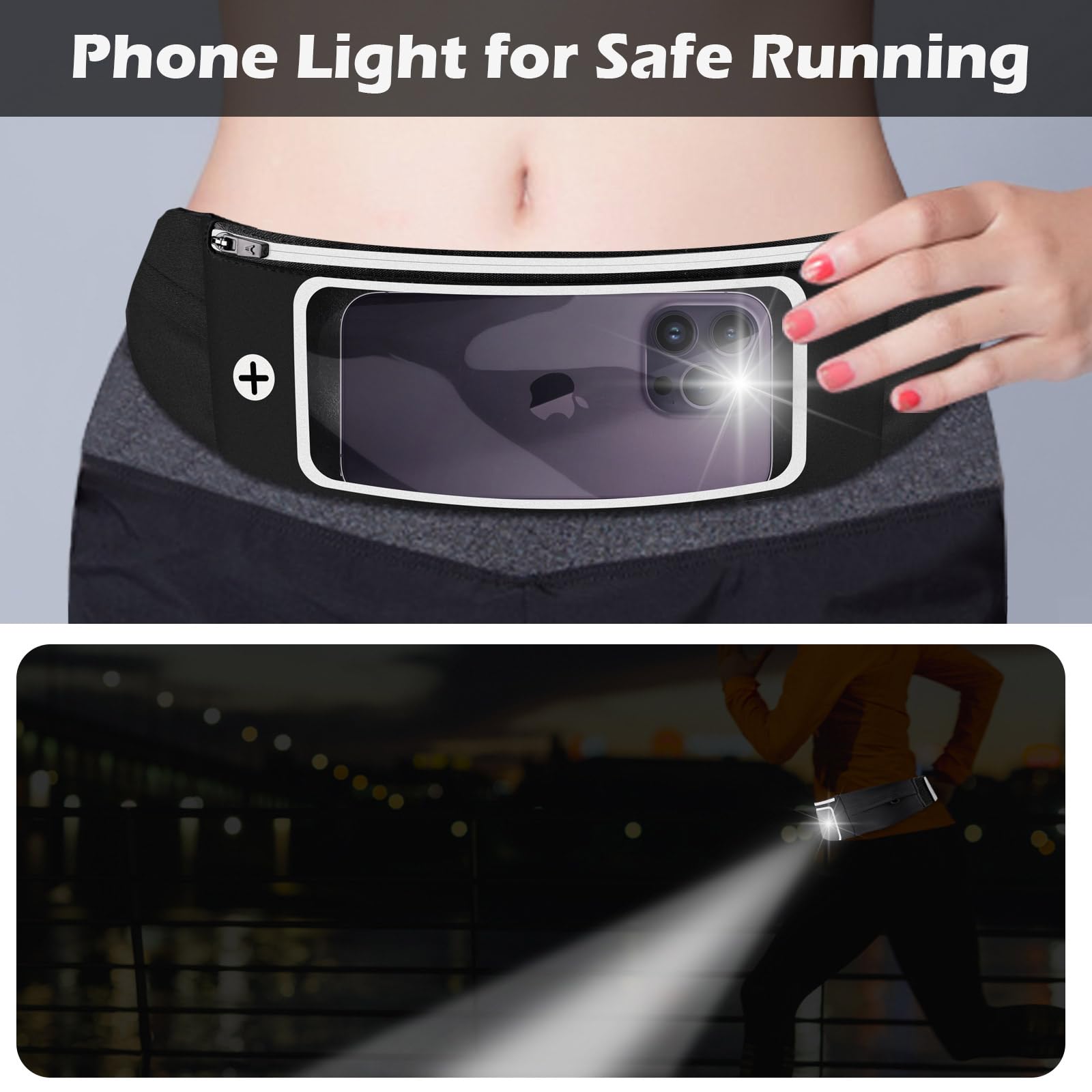 Marsupio Running Uomo Donna Porta Cellulare Cintura da Corsa Impermeabile Touchscreen 81-109cm