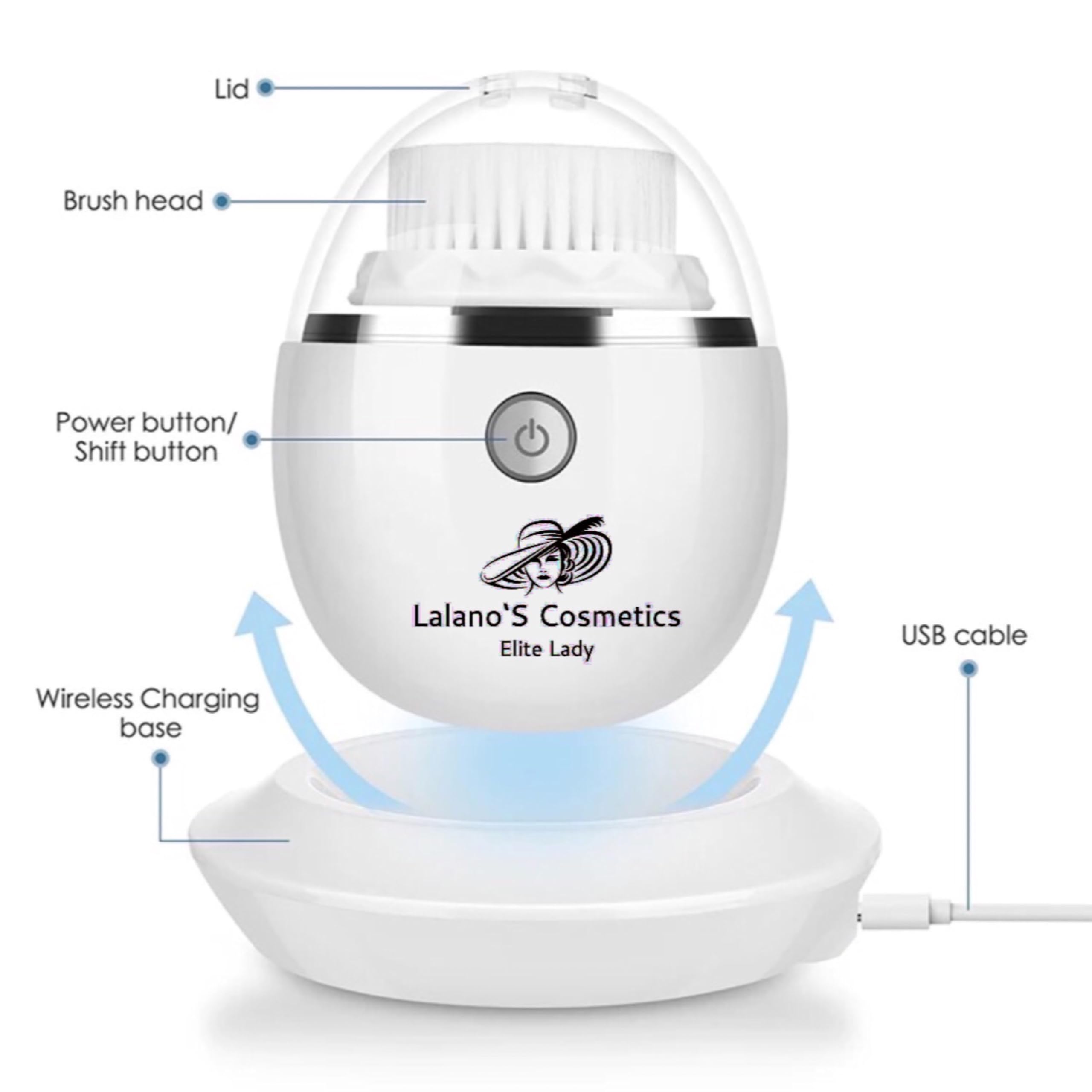 Lalano’S Cosmetics Elektrische Gesichtsreinigungsbürste – 3D Sonic Vibration, 3 Geschwindigkeiten, wasserdicht, kabellos, mit 2 Aufsätzen für Tiefenreinigung & Massage