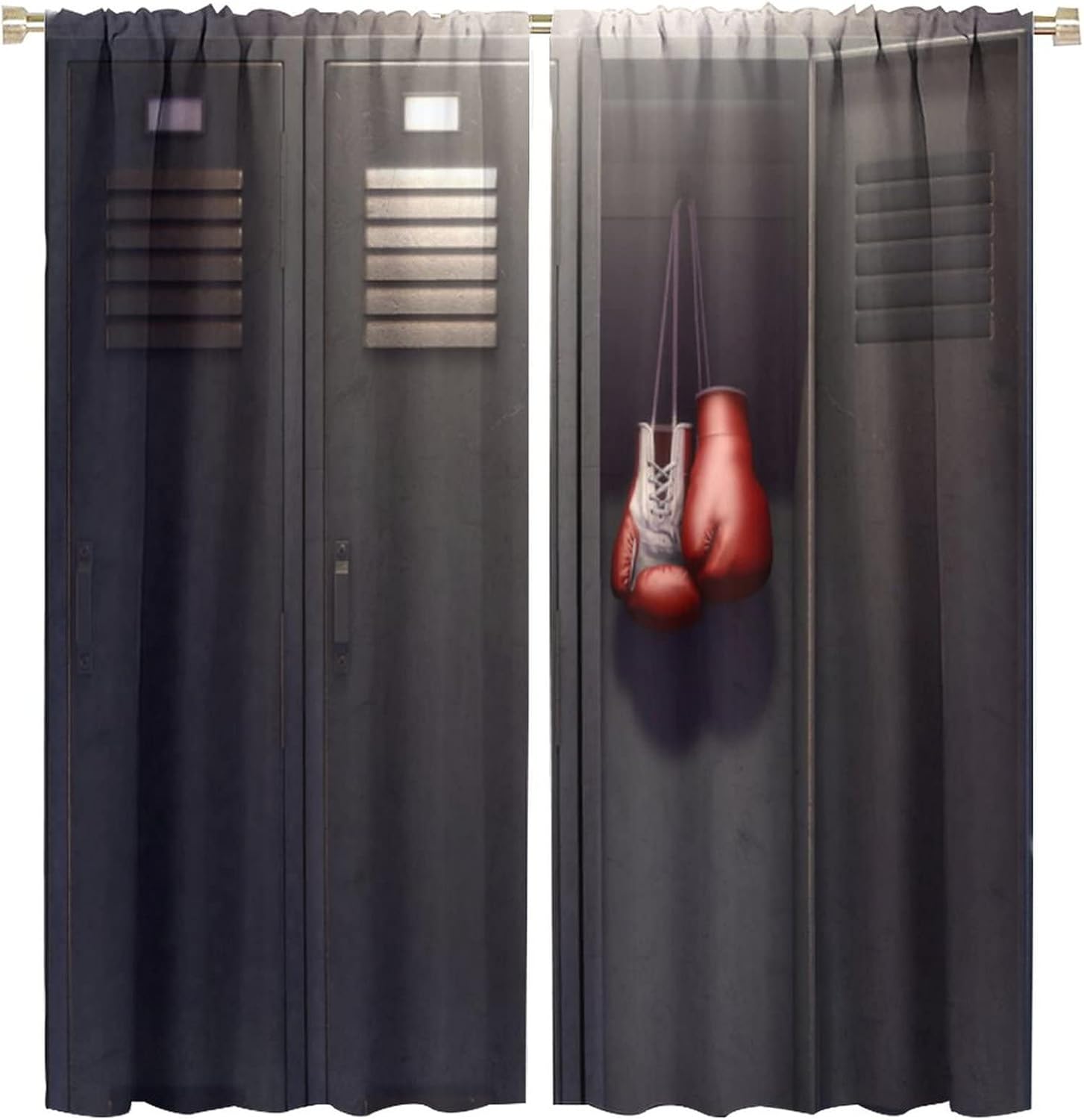 Boxing Curtains,Sports Theme Gym Locker Room 3D Printed Window Treatments for Bedroom Living Room Kitchen Café Window Drapes 2 Panel Set,Overall Size 63" x 72"