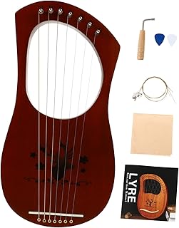 CORHAD 1 Set 7-note Lyre Mahogany Body Lyra Harp Lyre Theramin Instrument Mahogany Lyre Instrument Kit Wood Stringed Instrument Lyre Harp Handheld Harp Wooden Harp Xylophone Tuning