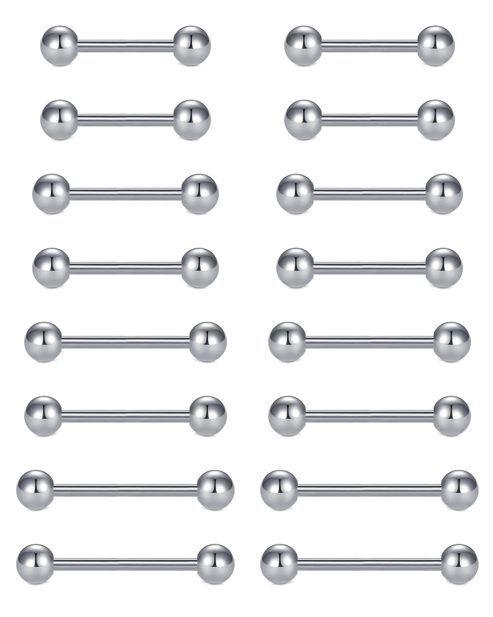 FECTAS 12 unids 14 G Acero quirúrgico pezón Piercing Lengua Bar Set Body Piercing Joyería 12/14/16/18mm