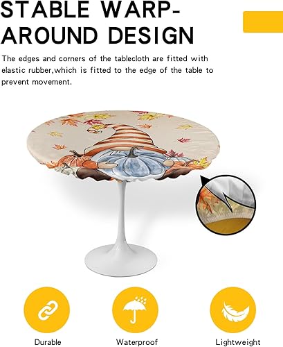 Miniatura 2 de Mantel redondo de Acción de Gracias, ajustable, mantel elástico, impermeable, para interiores y exteriores, mantel elástico para cena, fiesta,