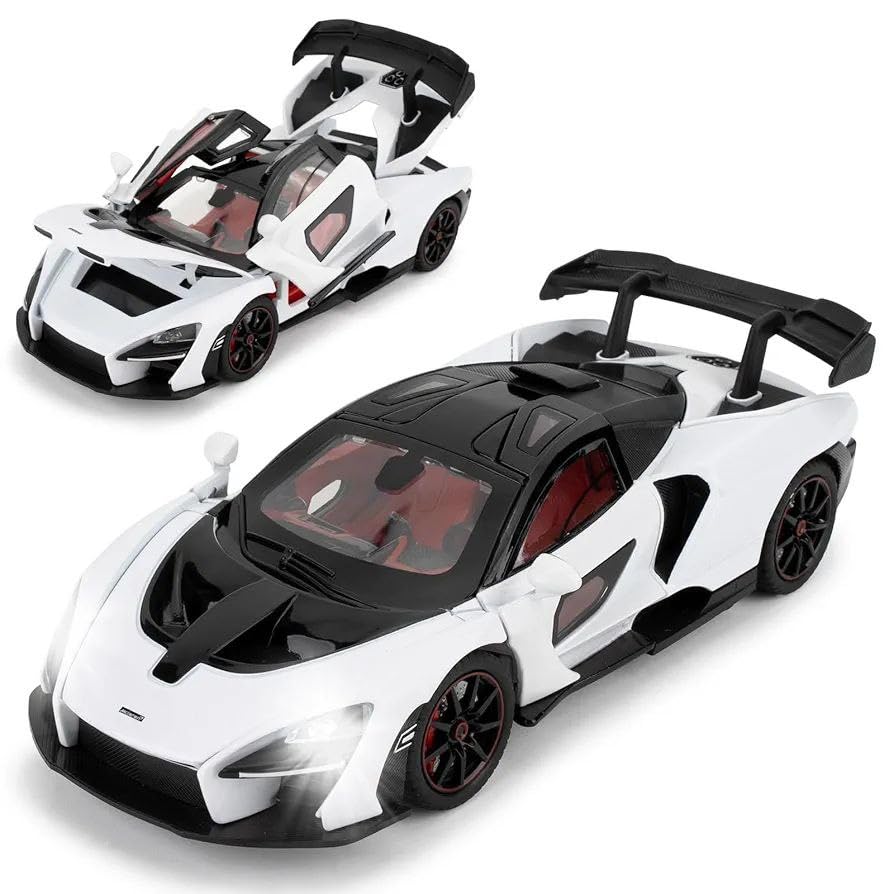 Image of Advisian store 1:24 Maclaren Senna Sports Model Exclusive Alloy Diecast Pull Back Toy car with Openable Doors & Light Music Toys for Kids Boy Girl Gift (1:24 Maclaren Senna -White)