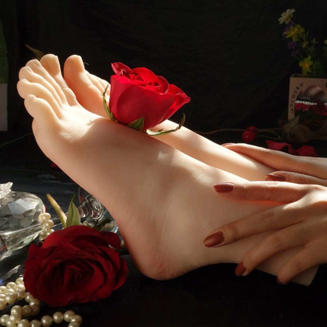 MSFLY 1Pair Lifesize Silicone Female Foot Mannequin shoe lasts Anklets Socks Display Stand Lifelike Toys Tasteless Ankle version US7.5/UK5.5