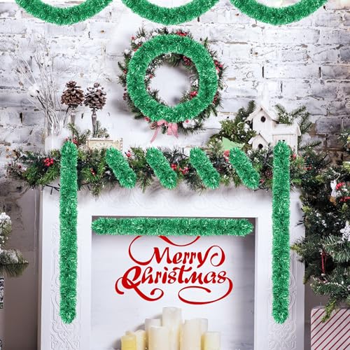 Image of 50 Ft Christmas Tinsel Garland Green Thick Tinsel Garland Xmas Tree Decorations Metallic Tinsel Twist Garland for Christmas, Birthday, Party Decor Indoor Outdoor Party Supplies