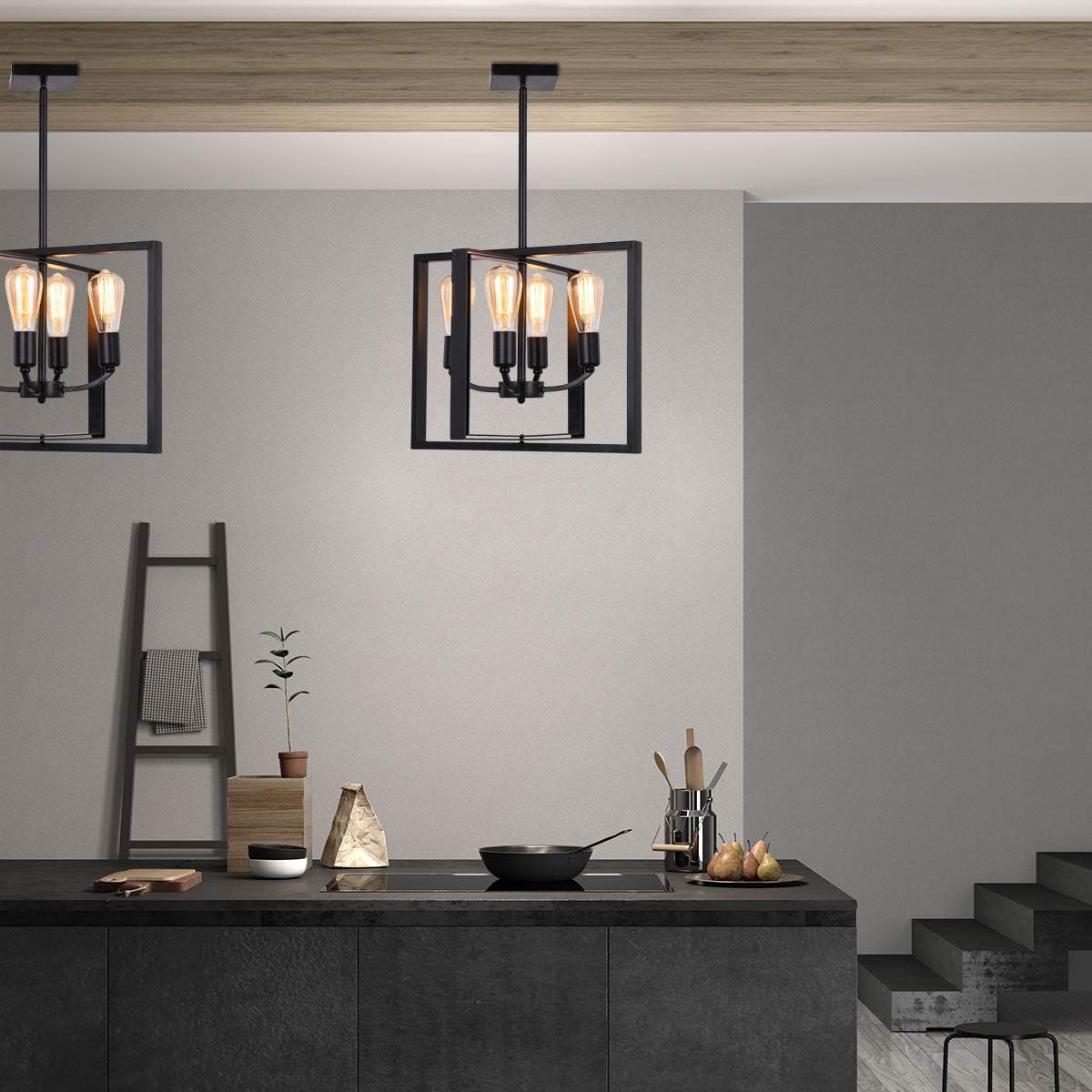 SEEBLEN 4- Light Pendant Light Black Adjustable Hanging Lights Vintage Foyer Lantern for Kitchen lsland Dining Room Hallway Farmhouse Ceiling Lights - - 