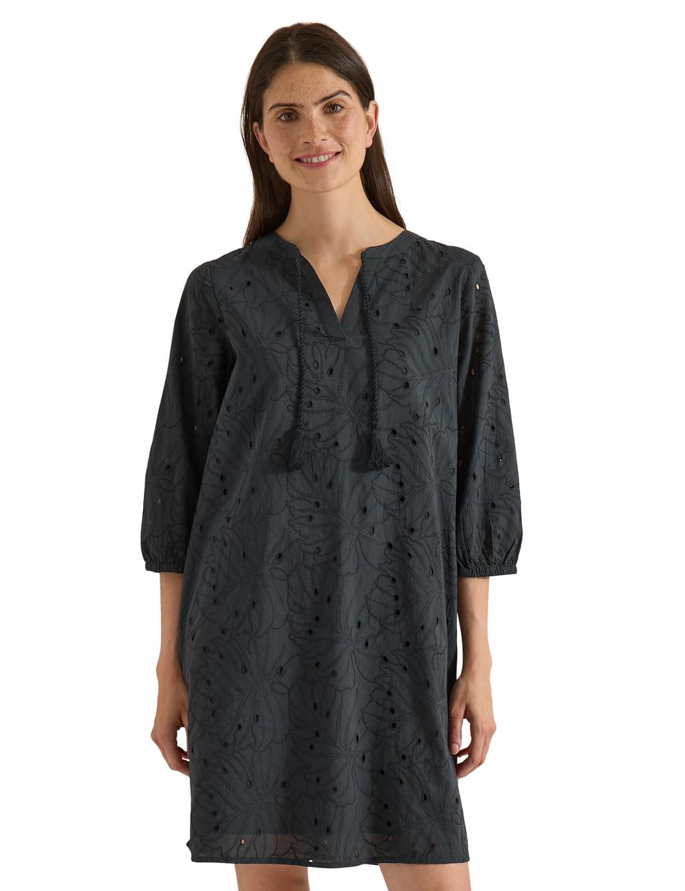 Cecil Damen 1409430 Knielanges Kleid mit 3/4-Arm und Stickerei (1er Pack)