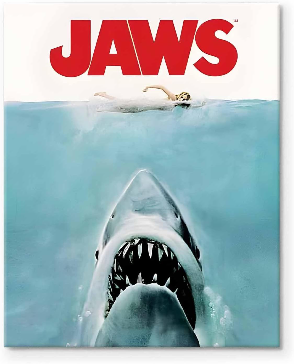 Jaws Poster Canvas Wall Art, Classic Shark Attack Movie Picture Print, Vintage Film Framed Wall Artwork for Home Theater, Living Room or Movie Buff Aesthetic Decor 20x24inch