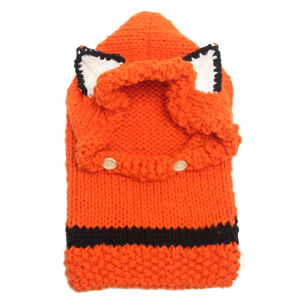 Ewanda store Fashion Baby Kids Super Cute Winter Warm Soft Knitted Coif Hood Scarf Beanie Fox Animal Hat Orange