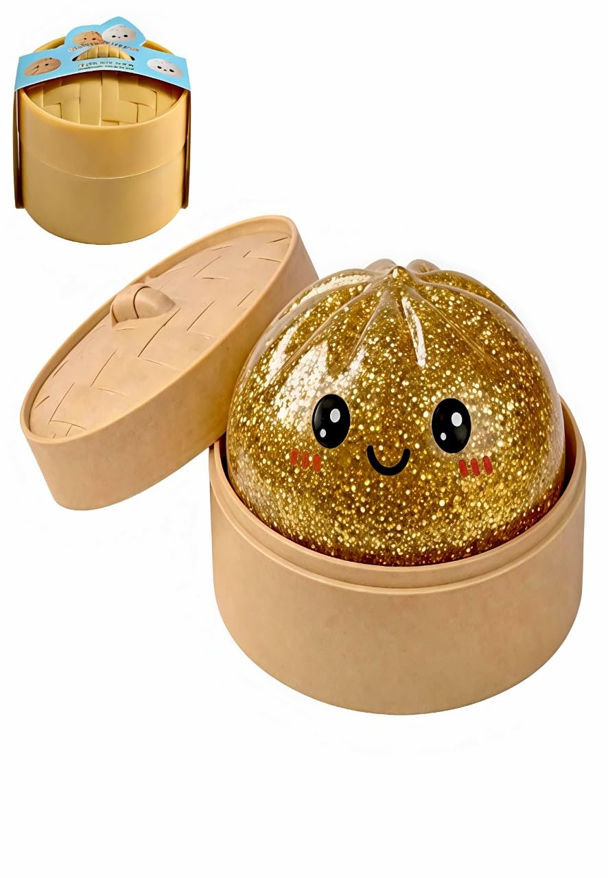Giant Dumpling Squishy with Steamer Box, Slow-Rebound Fidget Toy 3.94in，Gold