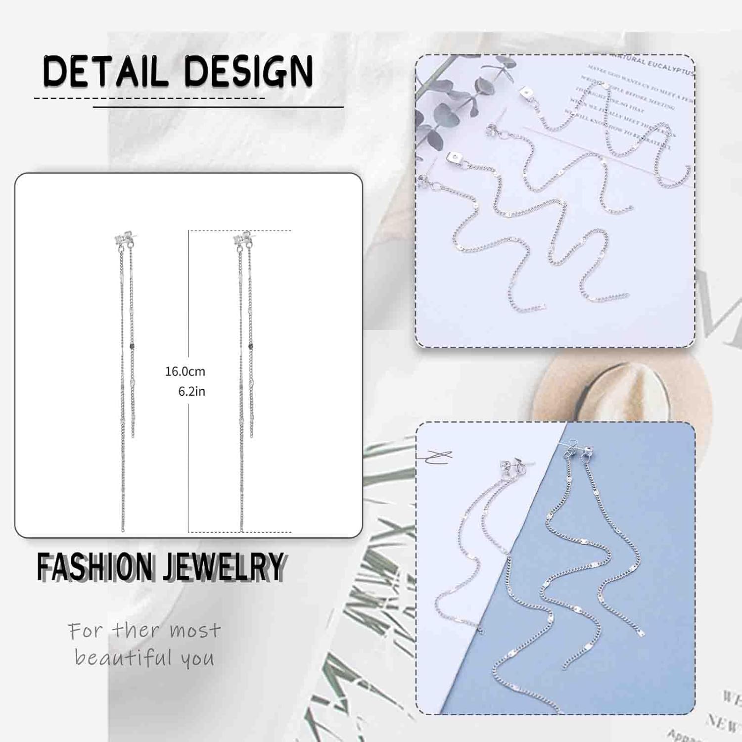 Minimalist Silver Long Chain Dangle Earrings Tassel Chain Drop Earrings Silver Ear Jacket Earring Front Back Earring Jewelry for Women - Image 3