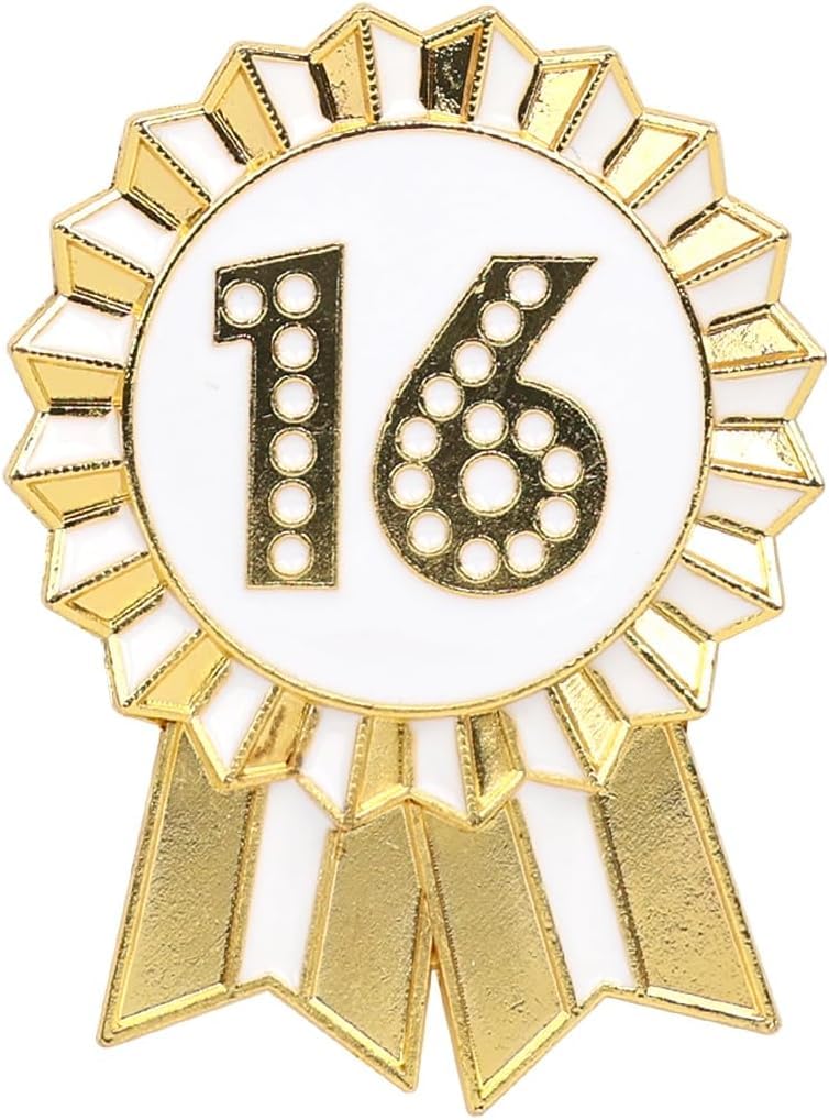 Talking Tables 16th Birthday Badge Gold White Enamel Metal Rosette Pin Reusable Birthday Badge for Sweet Sixteen Parties Supplies Girls Adults Keepsake Accessory Premium Finish 4.5cm