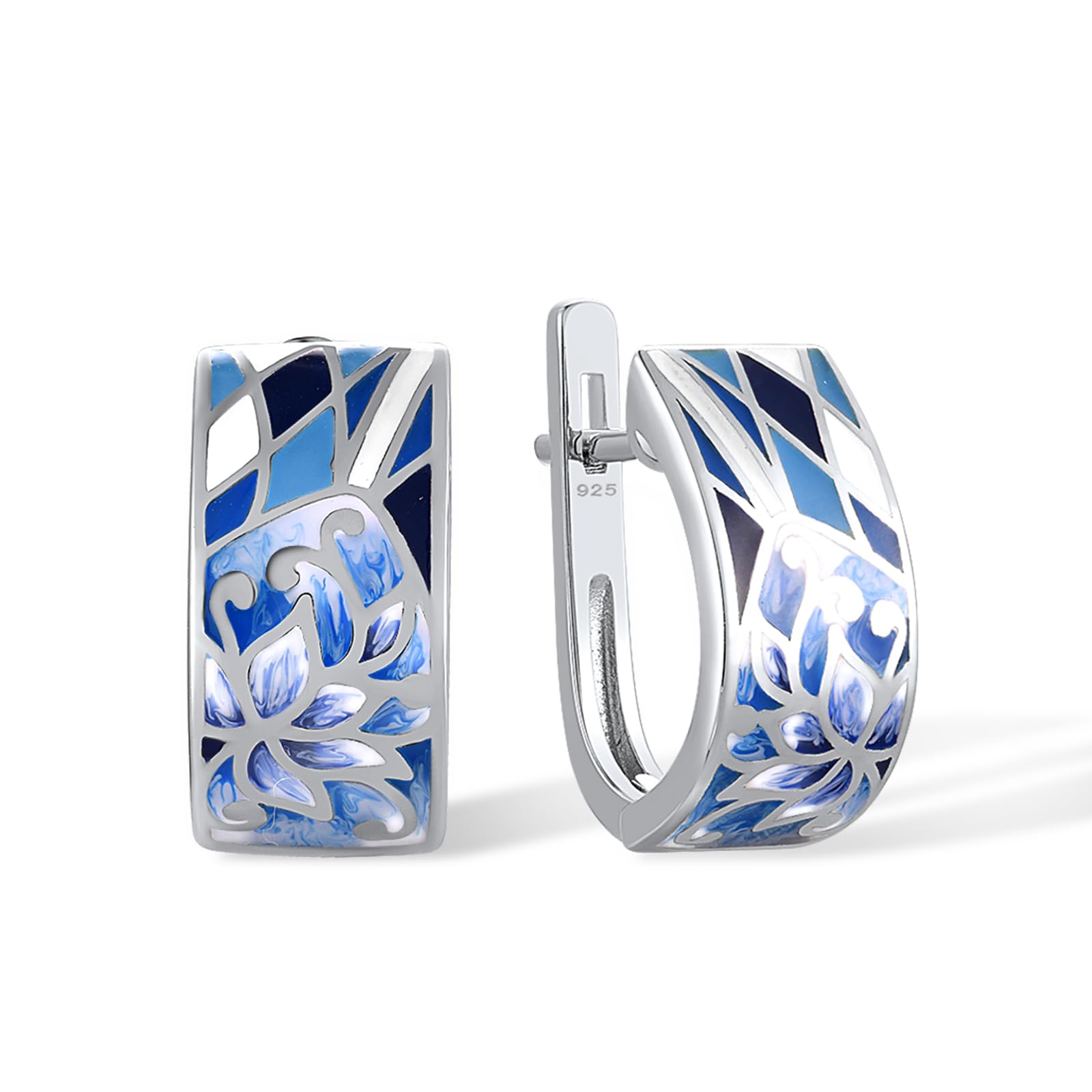 925 Sterling Silver Enamel Pattern Dangle Earrings