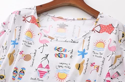 Inadays Sleepwear Womens Short Sleeve Pajama Set Printed Pajama For Women Capri Set Nightwear Tz001-White-M #TOP1