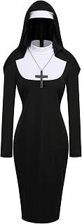 Women Nun Costume Set Adult Traditional Nun Outfit Dress Halloween Cosplay Costume
