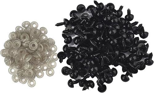 Miniatura 8 de Queenbox 100 tornillos de seguridad de plástico de 0.472 pulgadas con arandelas, globo ocular redondo de animales amigurumi, fabricación de