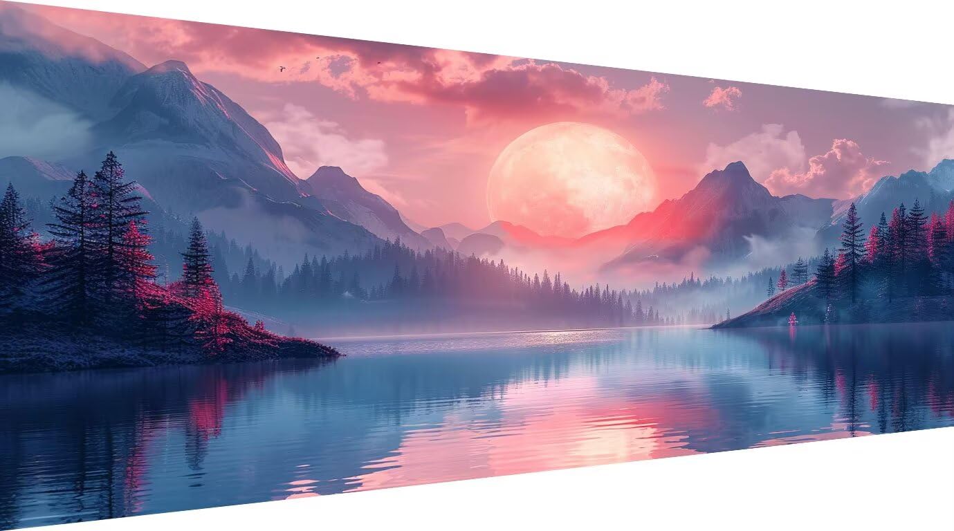 Obraz diamentowy 5D DIY pełny zestaw jeziora, 80 x 160 cm duży obraz diamentowy do malowania lasem, haft diamentowy okrągły kryształ górski, kreatywne hobby dla dorosłych, dekoracja salonu, pomysł na