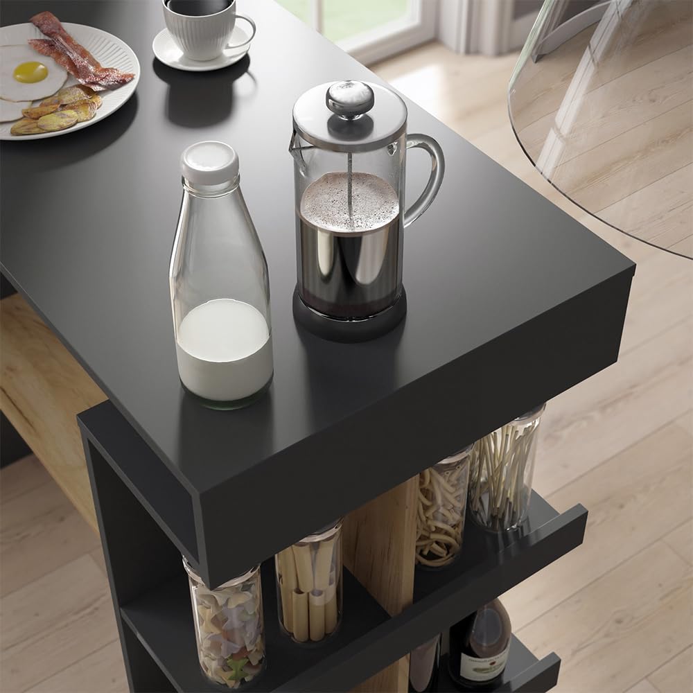 Vicco tavolo bar alto Dana, Antracite/Rovere dorato, 108 x 50 cm, con ripiani aperti per l'utilizzo come tavolo alto