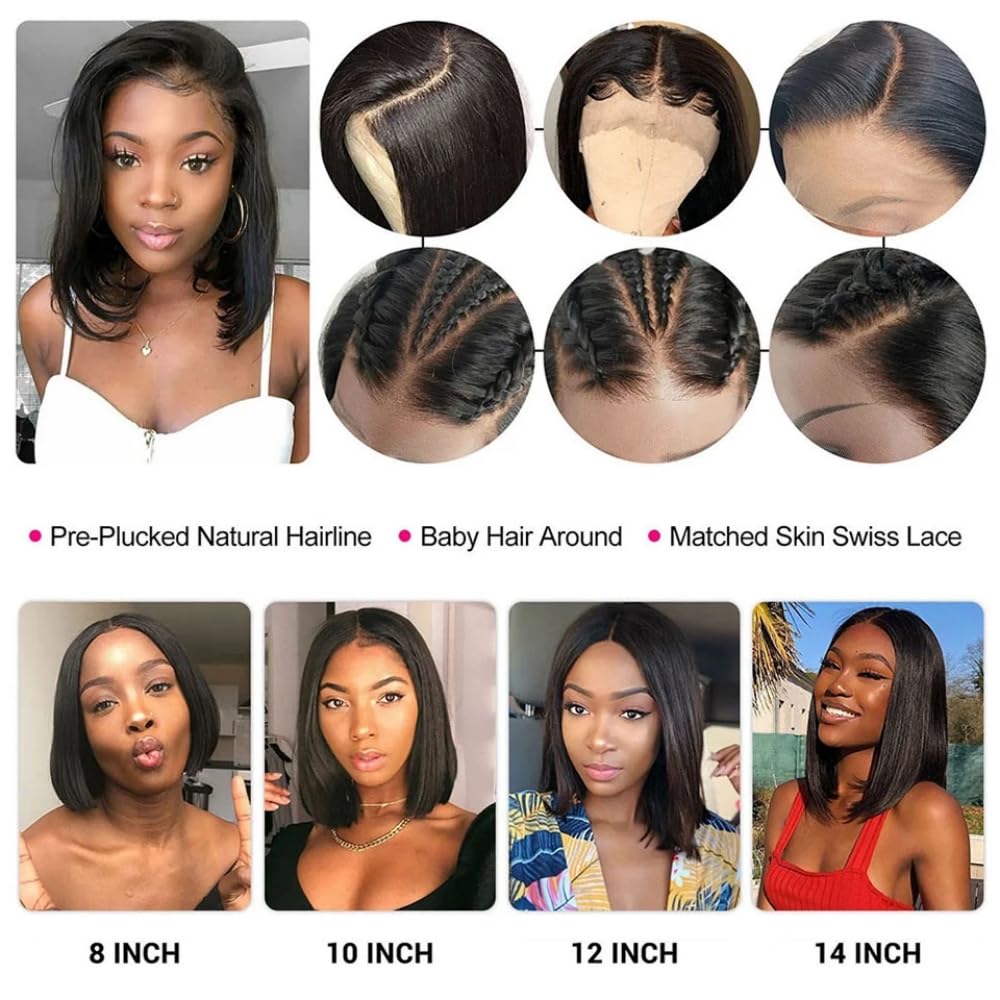 13x4 Lace Front Bob Wig Human Hair, HD Transparent Lace, Glueless Pre-Plucked